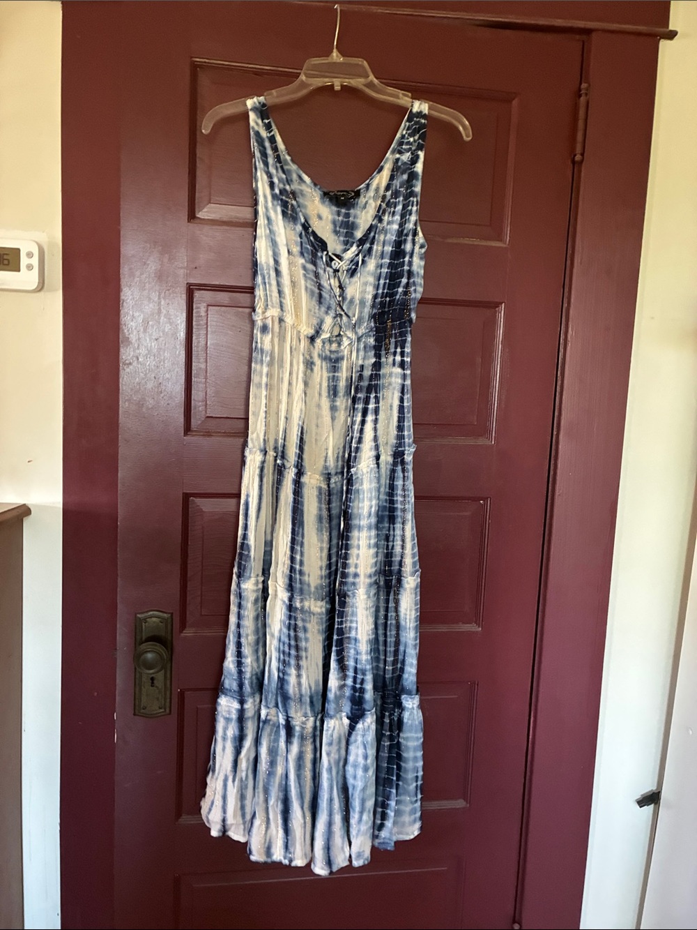 Blue and White Tie-Dye Maxi Dress - Sleeveless Summer Style
